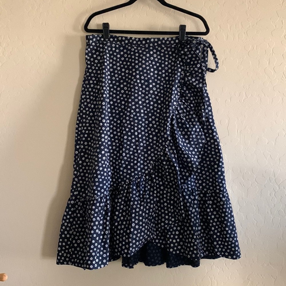 J Crew navy floral wrap skirt